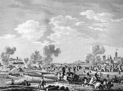 Franse revolutie en aankomst van contrarevolutionaire troepen: overwinning van de Franse revolutionairen in Jemmapes op 6 november 1792 op het Oostenrijkse leger in België door School French