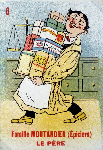 Spel van de Zeven Families: De vader van de Familie Moutardier (Kruideniers). Musée de la Carte à Jouer, Issy-les-Moulineaux. door School French