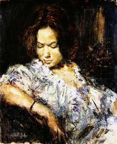 Portret van een dame door School French
