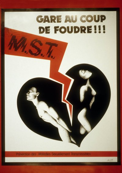 Postercampagne voor veilige seks (kleurenlitho) door School French
