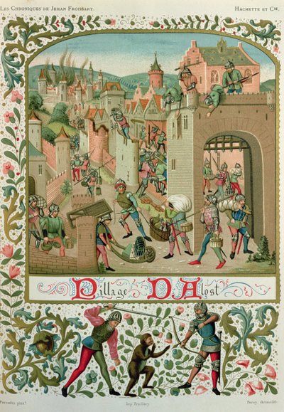 Plundering van Aalst en Grammont door de inwoners van Gent in 1380, uit een manuscript van 