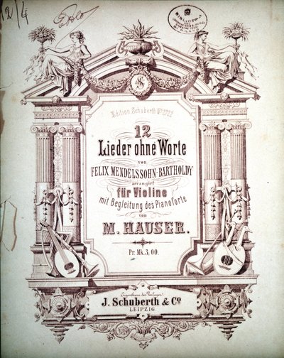 12 Liederen zonder woorden begeleid op piano, door Felix Mendelssohn door School German