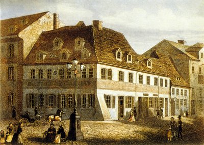 Geboorteplaats van componist Robert Schumann in Zwikau, Saksen (kleurgravure) door School German