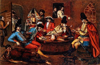Opstandige soldaten van Prins Ferenc Rakoczi II ontspannen met metgezellen door School Hungarian