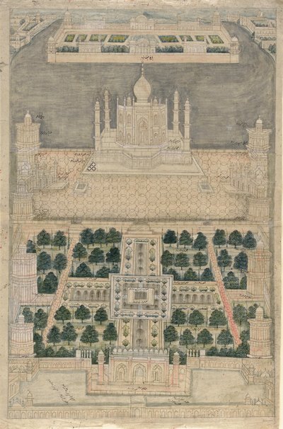 Vogelperspectief van de Taj Mahal in Agra door School Indian