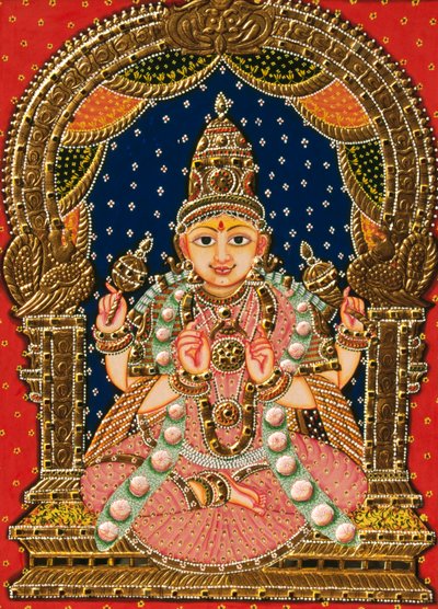 Reliëf Godin Saraswati, Tanjore Schilderij door School Indian