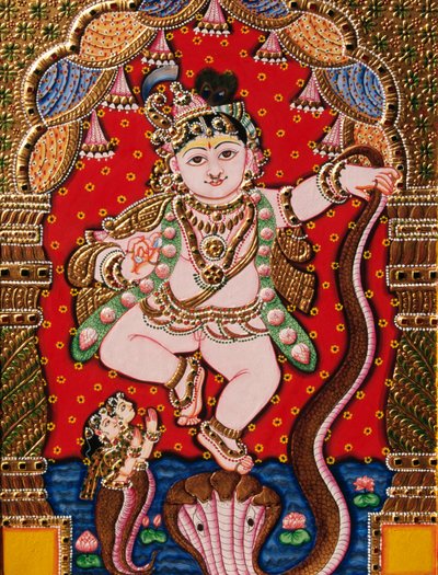 Reliëf Heer Bal Krishna Tanjore schilderij door School Indian