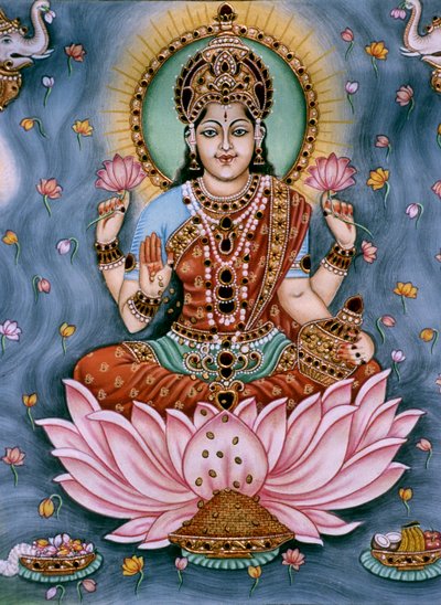 Godin Lakshmi miniatuurschilderij op papier door School Indian
