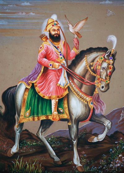 Guru Govind Singh Rijdend op Paard Miniatuurschilderij op Papier door School Indian