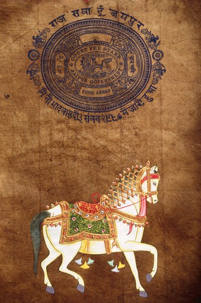 Paard, handgemaakt schilderij & oude stempelpapier, Jaipur, Rajasthan, India door School Indian