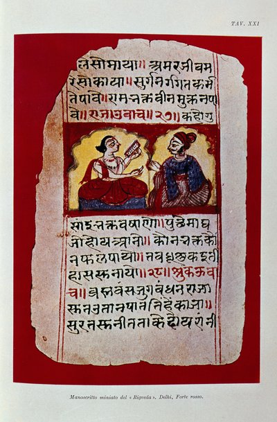 Illustratie van een Rigveda-manuscriptpagina door School Indian