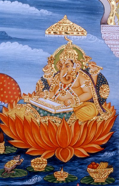 Heer Ganesh Ganpati Miniatuurschilderij Schrijft Schrift door School Indian