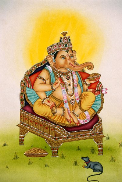 Heer Ganesh Ganpati Miniatuurschilderij op papier door School Indian