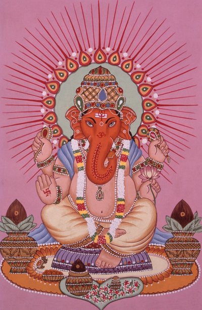 Heer Ganesh Ganpati miniatuurschilderij op papier door School Indian