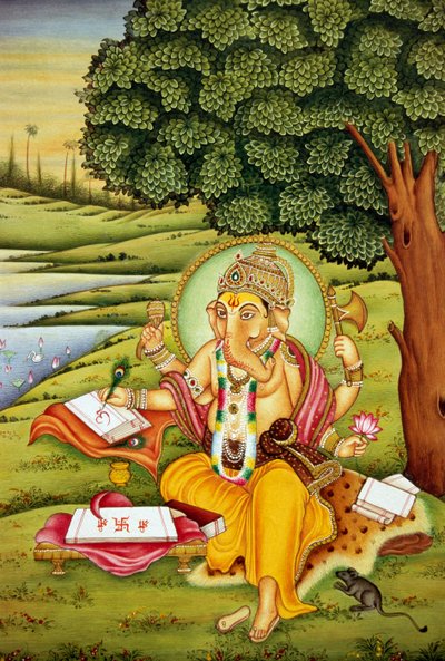 Heer Ganesh Ganpati miniatuurschilderij op papier door School Indian