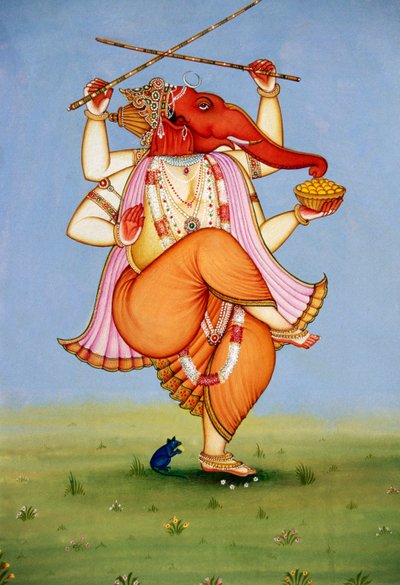 Heer Ganesh Ganpati miniatuurschilderij op papier door School Indian