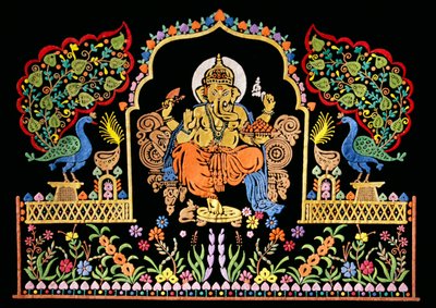 Heer Ganesha Ganpati borduurwerk op fluweel door School Indian