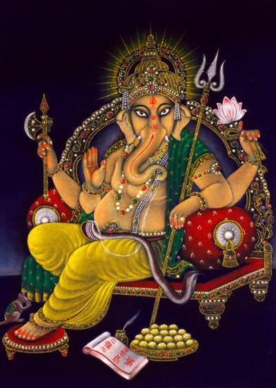 Heer Ganesha Ganpati Schilderij op Fluweel door School Indian