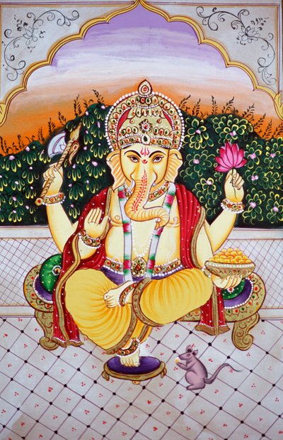 Heer Ganesha Ganpati in miniatuurschilderij op papier door School Indian