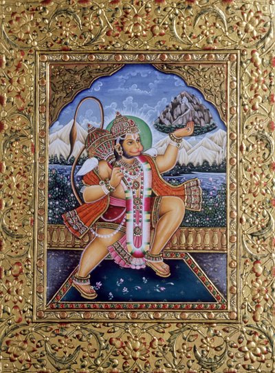 Heer Hanuman miniatuurschilderij op papier met gouddraad door School Indian