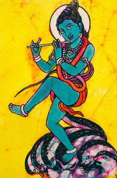 Heer Krishna Kaliya Mardhan Batik schilderij door School Indian