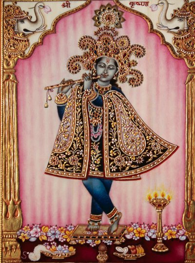 Heer Krishna miniatuurschilderij op ivoor door School Indian