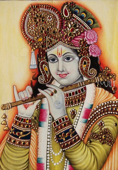 Heer Krishna miniatuurschilderij op papier door School Indian