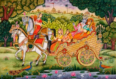 Heer Krishna met Radha Miniatuurschildering op papier door School Indian