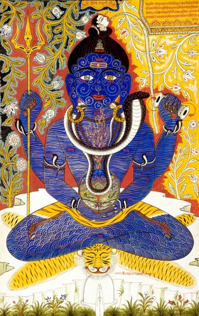 Heer Shiva Shanker Miniatuurschilderij op Papier Tantrik door School Indian