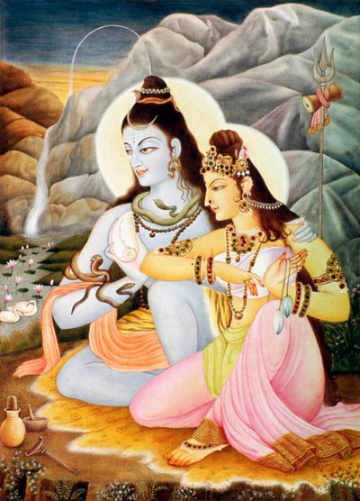 Heer Shiva Shanker Parvati miniatuurschilderij op papier door School Indian