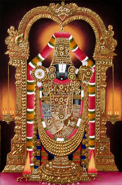 Heer Thirupati Balaji Miniatuurschilderij op papier met gouden reliëf door School Indian
