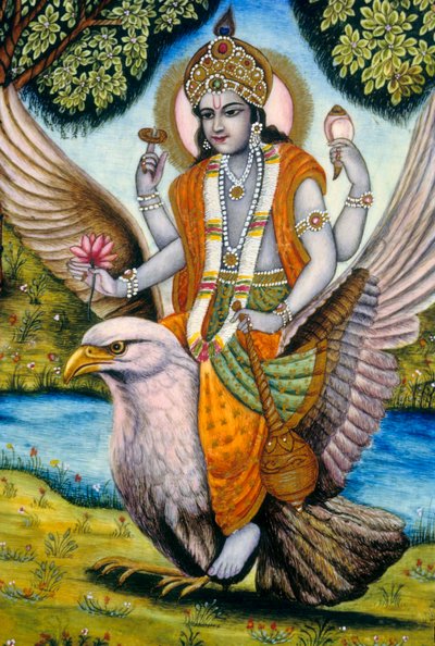 Heer Vishnu zittend op Garuda, India door School Indian