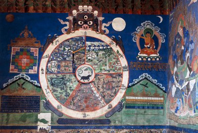 Mandala, Lamaïstisch Klooster van Shankar, Leh, Ladakh, Jammu en Kasjmir, India door School Indian