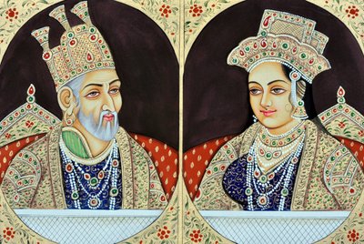 Miniatuurschildering van Bhadur Shah Zafer met Jeenat Mahal India Azië door School Indian