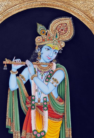 Miniatuurschilderij van God Krishna door School Indian