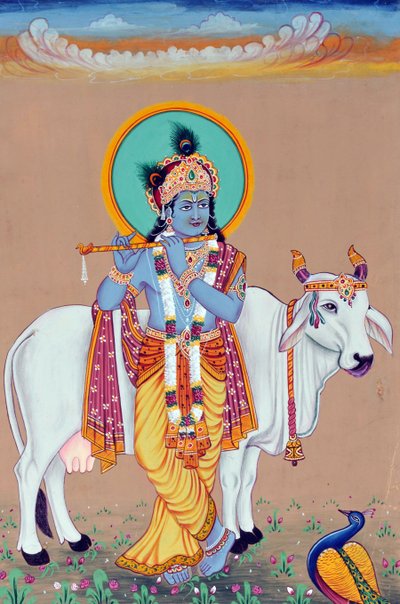 Miniatuurschilderij van God Krishna door School Indian