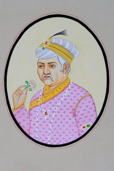 Miniatuurschilderij van Mughal keizer Akbar door School Indian