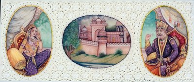 Miniatuurschilderij van Mughal keizer Bahadur Shah Zafar met vrouw Zeenat Mahal door School Indian