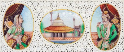 Miniatuurschilderij van Mughal keizer Humayun met vrouw Jhanvi door School Indian