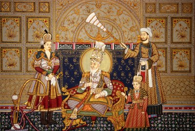 Miniatuurschilderij van Mughal keizer Shah Jahan op papier door School Indian