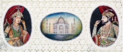 Miniatuurschilderij van Mughal keizer Shah Jahan met vrouw Mumtaj Mahal door School Indian