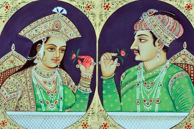 Koningin Noorjahan met Jahangir, India, Azië door School Indian