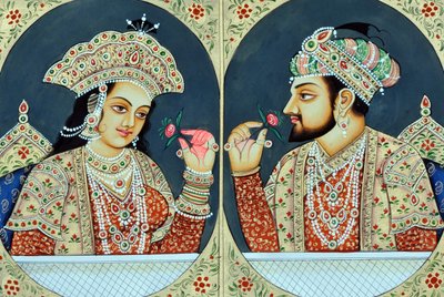 Miniatuur schilderij van Shah Jahan en Mumtaj door School Indian