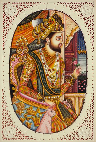 Miniatuurschilderij op ivoor Mughal keizer Shah Jahan door School Indian