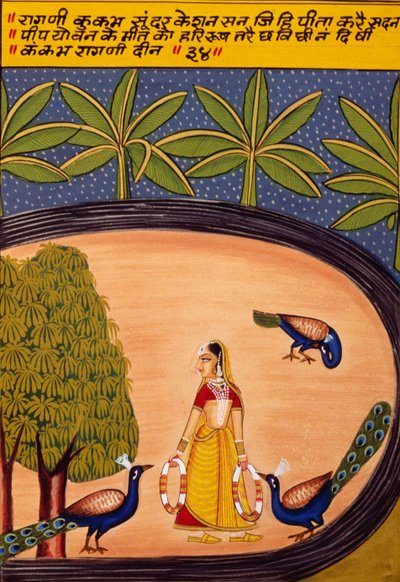 Miniatuurschilderij op papier, Ragini Kukumb, Nathdwara School door School Indian