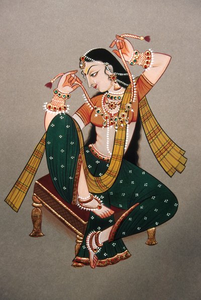 Miniatuurschilderij op papier Rajasthani dame door School Indian