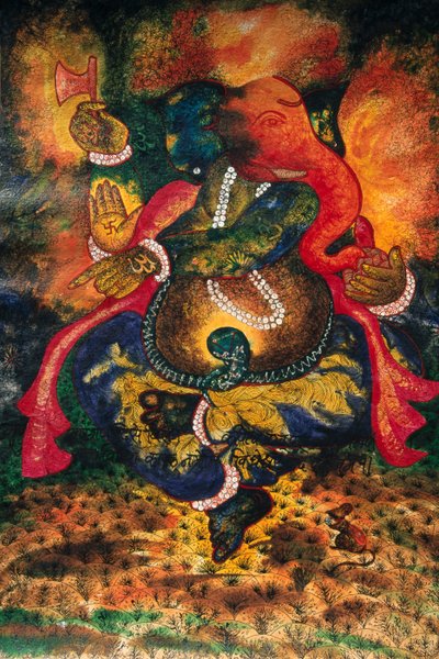 Miniatuurschilderij van Ganesh Ganpati God op papier door School Indian