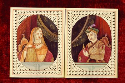 Mogolkeizer Akbar & Jodhabai Ivoor Schilderij door School Indian
