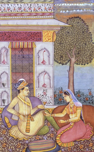 Mughal miniatuurschilderij op papier Koninklijke koning geniet van een drankje door School Indian