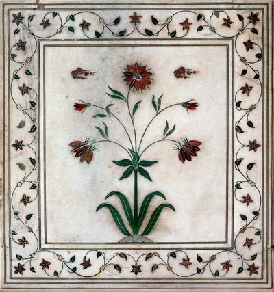 Een van de ingelegde marmeren panelen, in de zaal van privé-audities door School Indian